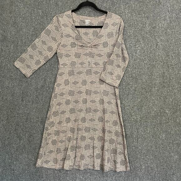 Toad & Co Rosalinda A Line Dress 3/4 Sleeve Organic Cotton Gray/Tan - Picture 1 of 7